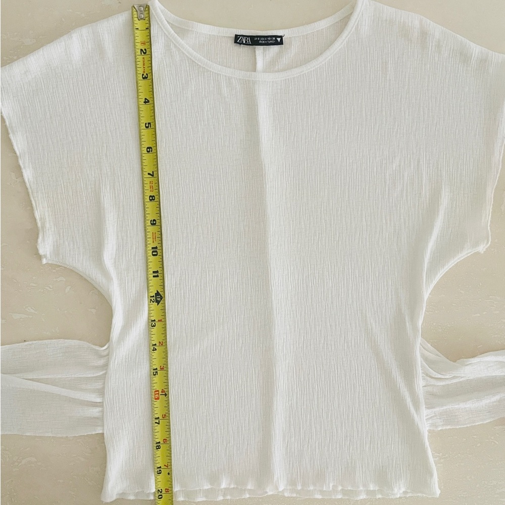 Zara Stretchy Waist Bow Tie Front or Back Top Blouse S Off White - Picture 9 of 9